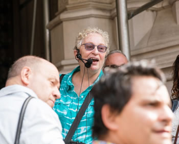 Joyce Gold guiding a corporate tour.