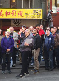 Joyce Gold with a walking tour group